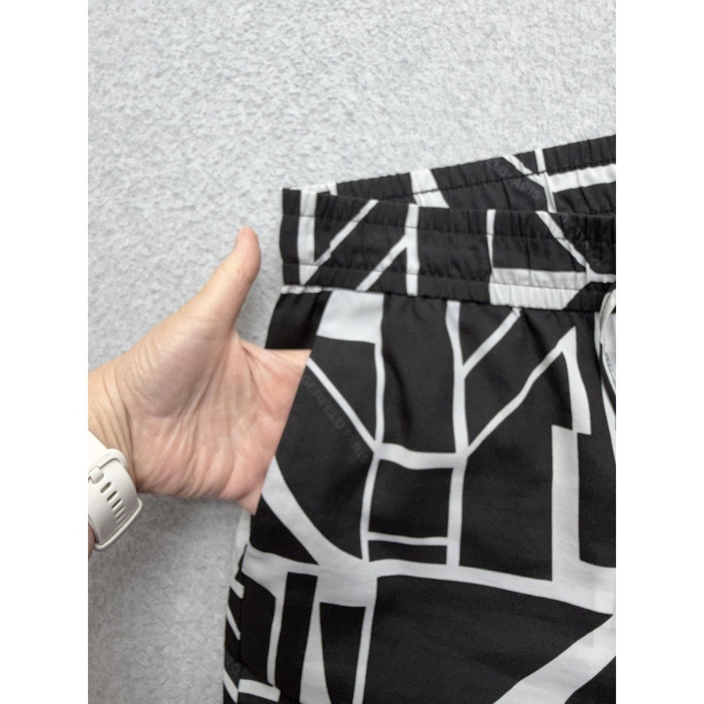 Karl Lagerfeld Paris Pants Womens M Black Geometric Satin Wide Leg Pull On Logo - Picture 10 of 15
